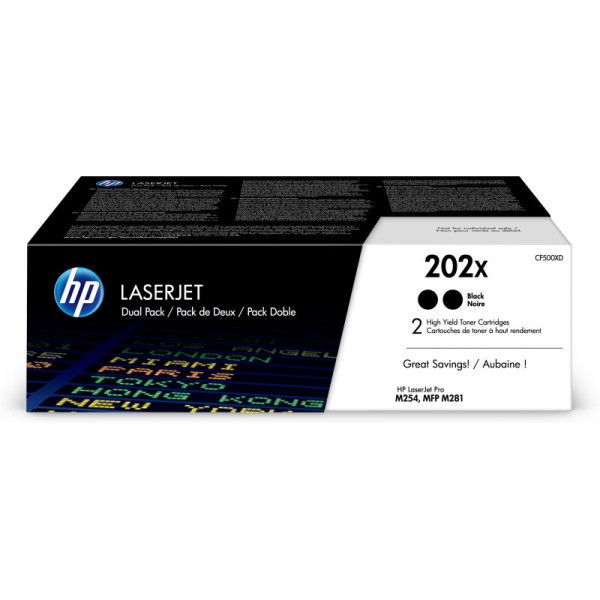 HP 202X 2-pack High Yield Black Original LaserJet Toner Cartridges